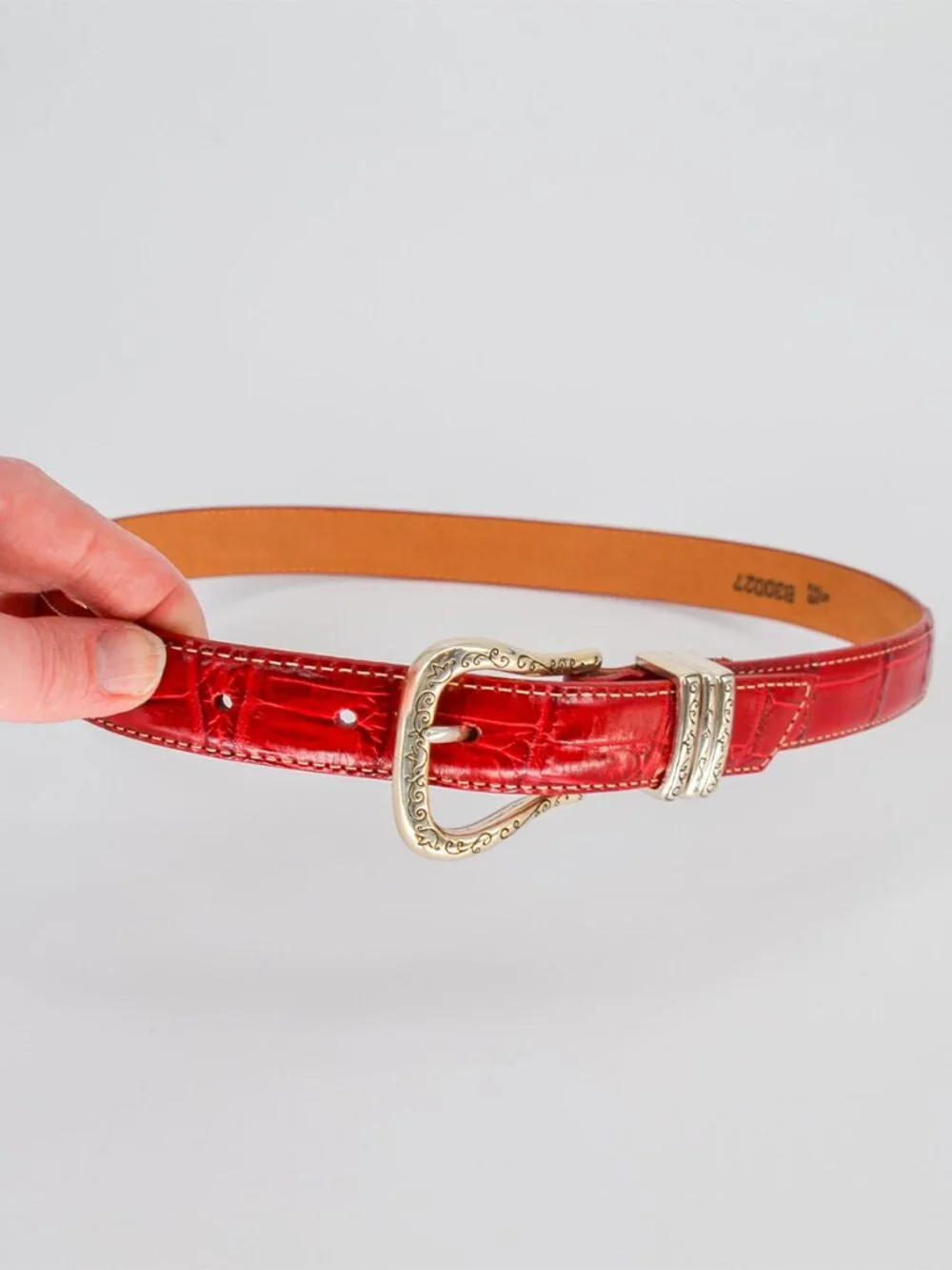 Brighton Faux Croc Embossed Slim Skinny Belt Red Small 28